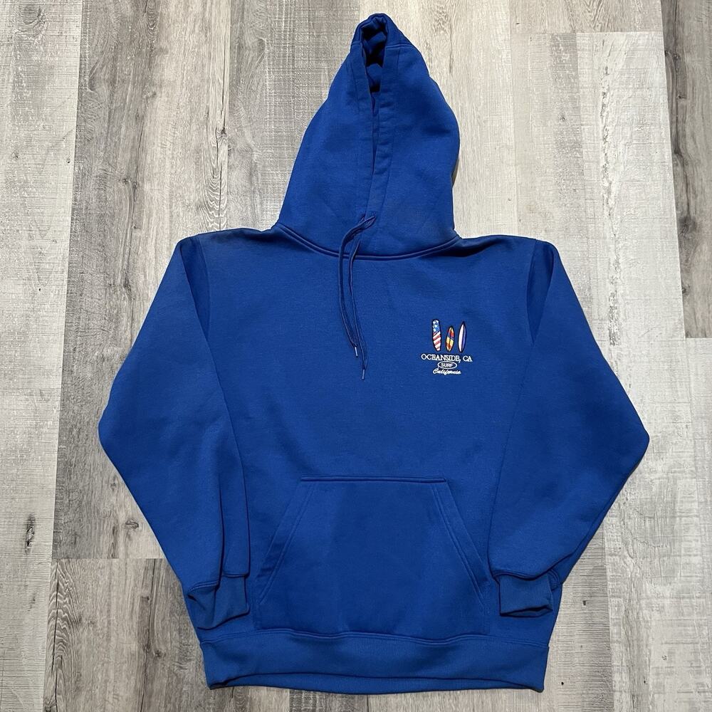 VTG Oceanside California Blue Surf Pull Over Hoodie Beach Surfing 90s/Y2K Large